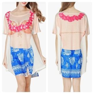 Bellady Hula Girl Bathing Suit Shirt Novelty Bikini Print Cover Up NWT Size L